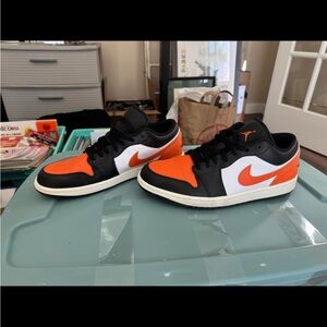 Jordan Black and Orange Athletic Shoes